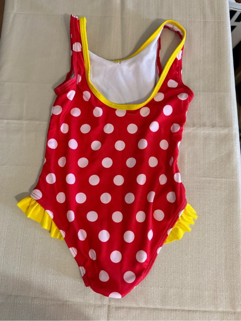 Minnie Mouse 3T polka dot bathing suit one piece Disney swimsuit w/ side ruffles